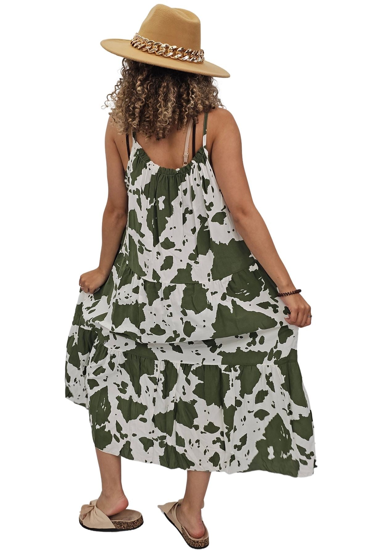 Abstract Floral Blotch Print Spaghetti Strap Dress