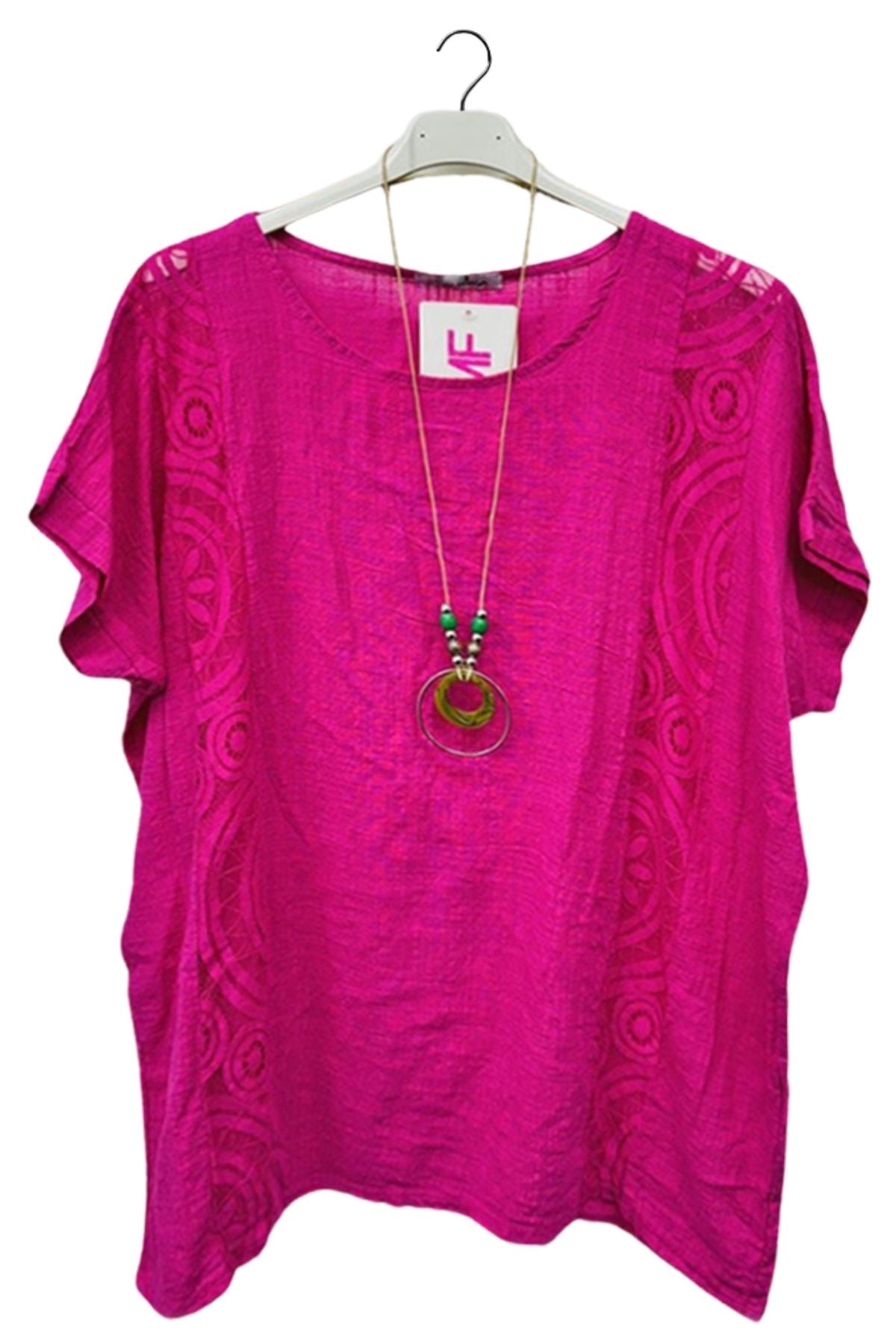 Plain Textured Side Panel Necklace Cotton Top