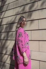 Rose Flower Print Oversized Necklace Tunic Cotton Top