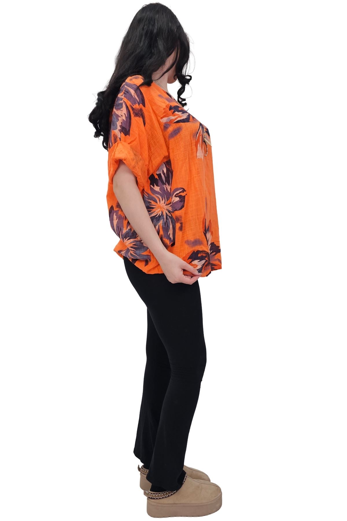 Floral Print Tunic Necklace Cotton Top