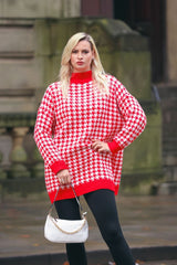 Dog Tooth Pattern Knit Style Oversized Jumper