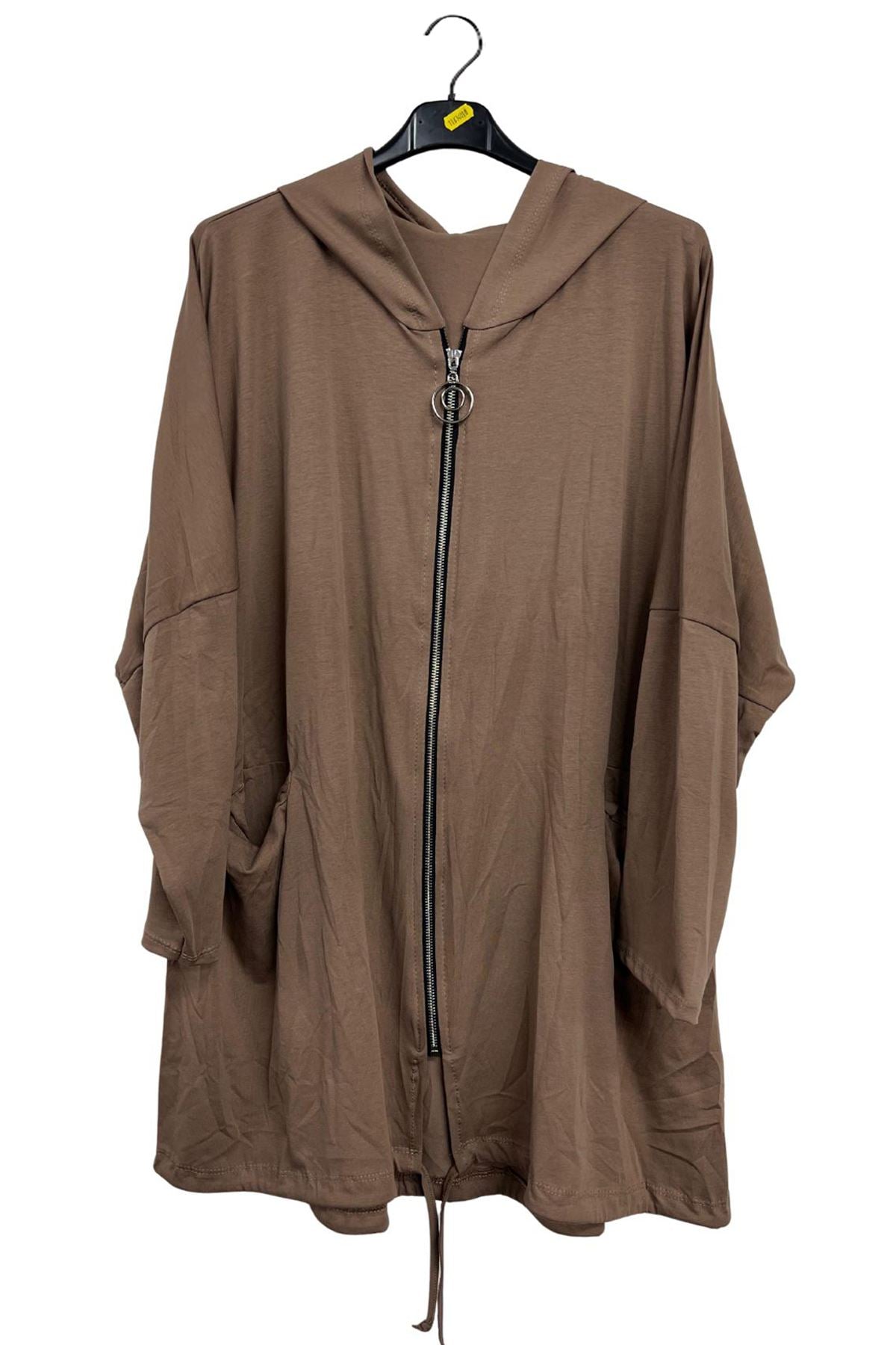 Plain Zip-Front Drawstring Hem Cotton Hoodie