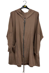 Plain Zip-Front Drawstring Hem Cotton Hoodie