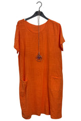 Plain Two Front Patch Pockets Cotton Dress