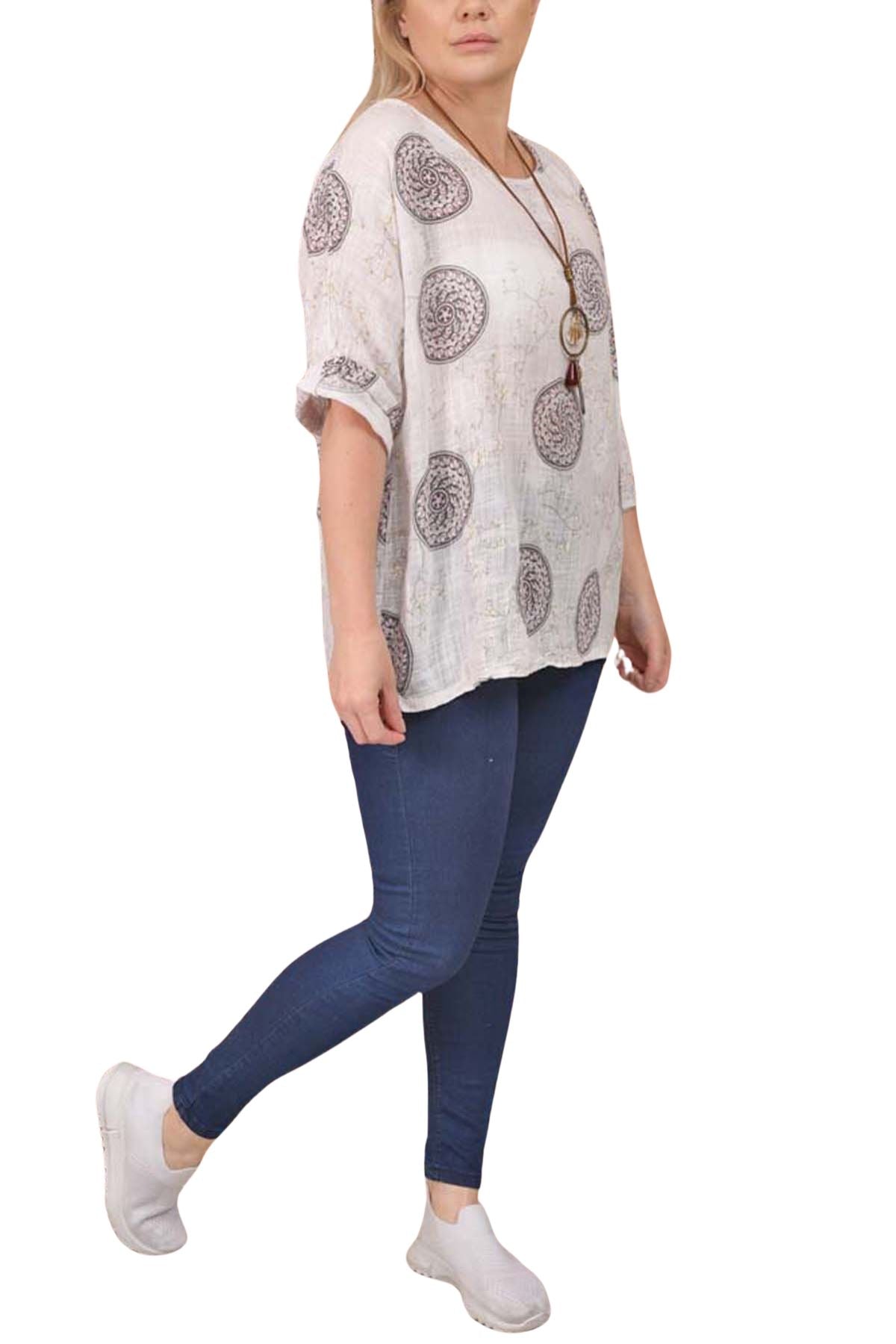 Floral Print With Necklace Cotton Top