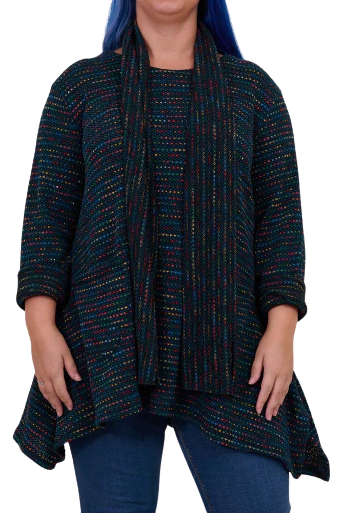 Multi Stripe Pattern With scarf Viscose Jumper