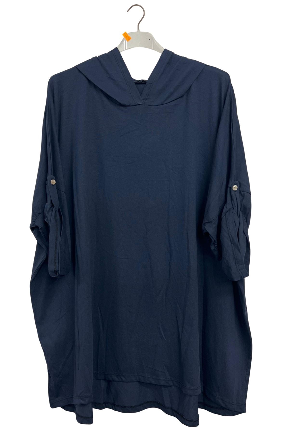 Plain Rolled Tab Sleeves Hooded Top