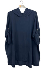 Plain Rolled Tab Sleeves Hooded Top
