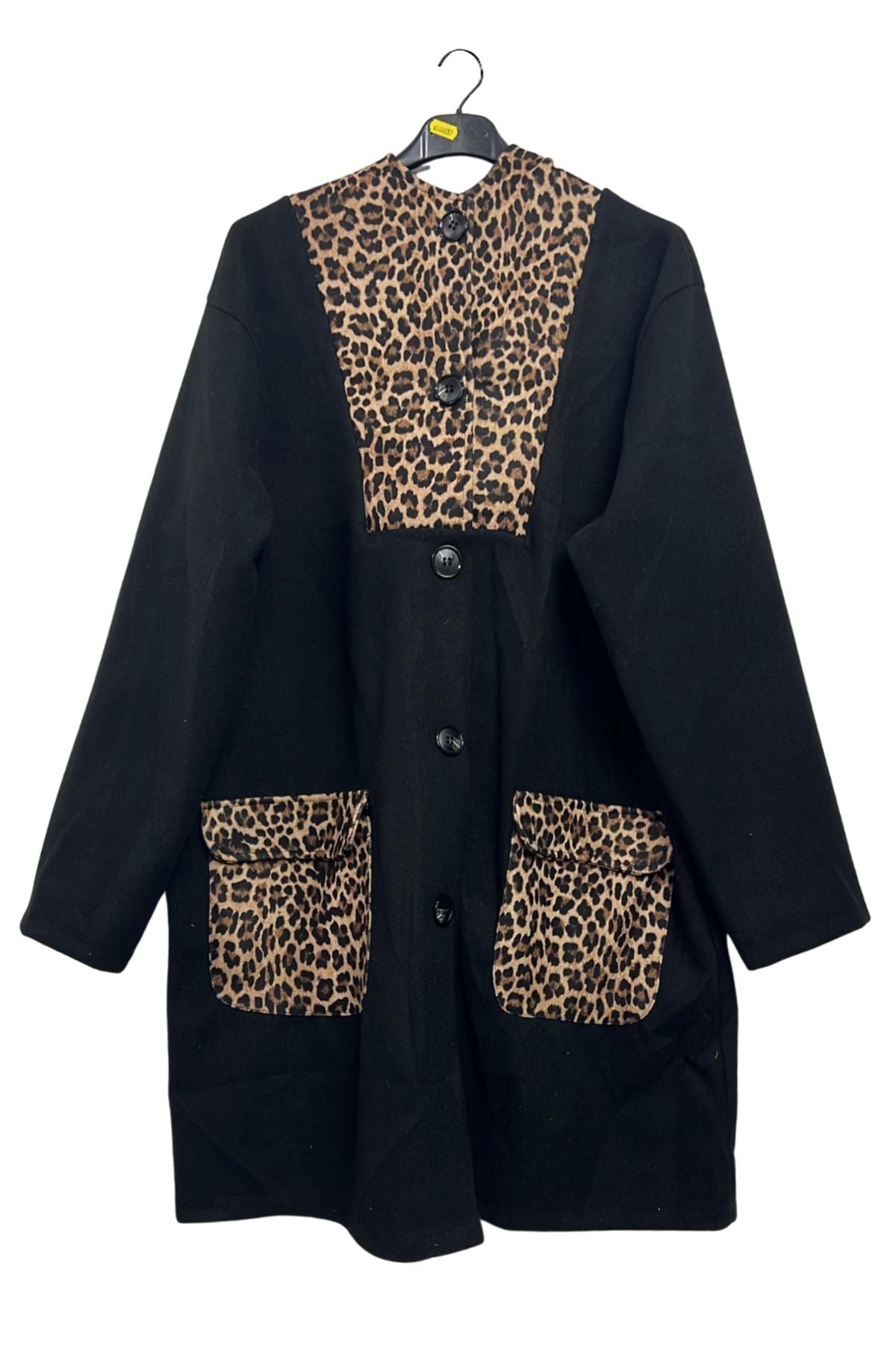 Leopard Print Button-Up Front Two Pockets Coat