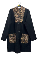 Leopard Print Button-Up Front Two Pockets Coat