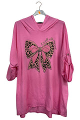 Large Bow Leopard Print Oversized Top