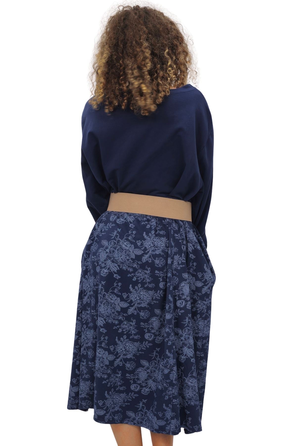 Two Tone Floral Print Baggy Long Style Cotton Dress