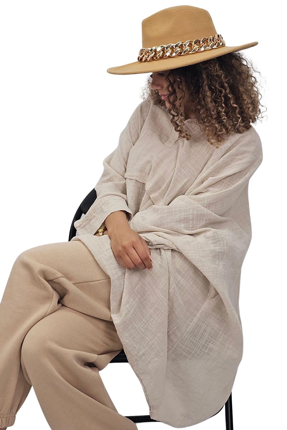 Plain Hanky Hem Oversized Cotton Top