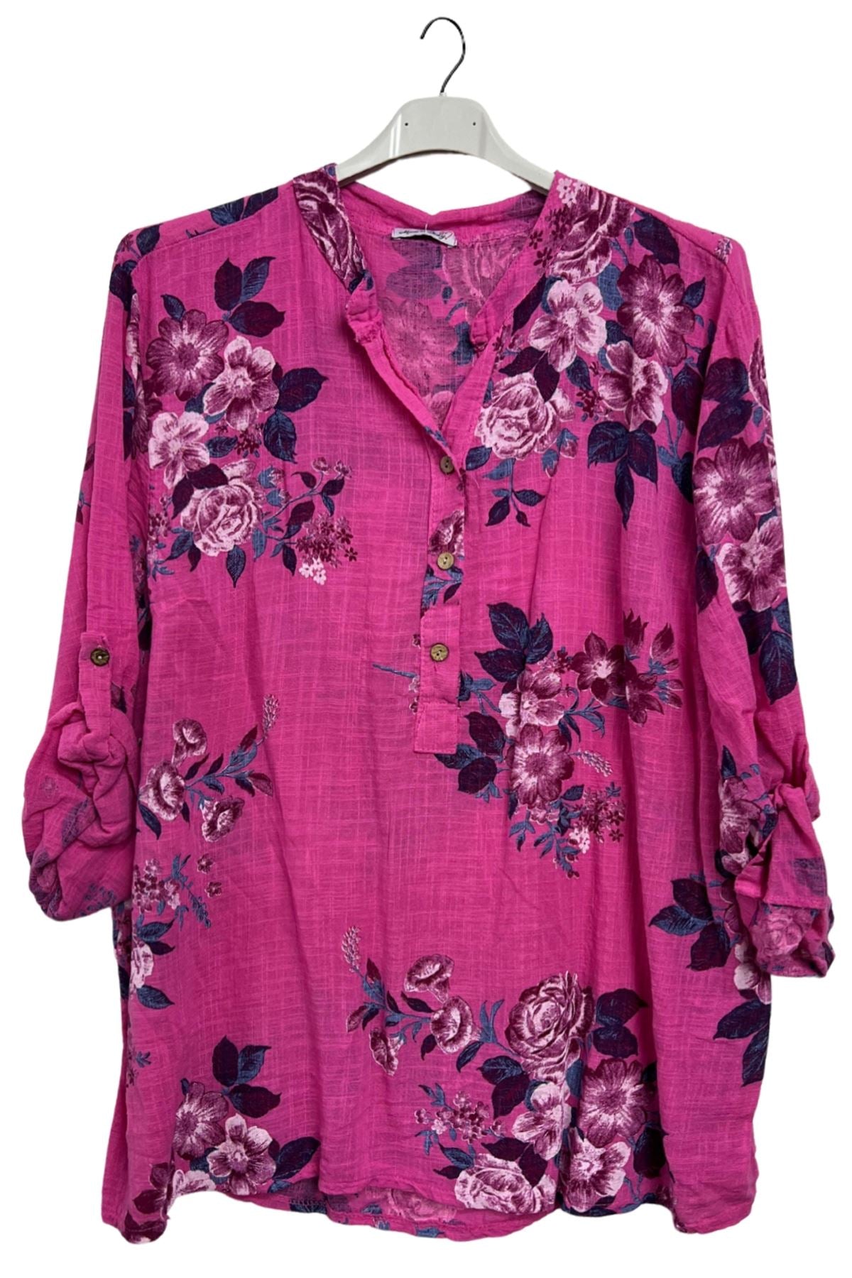Floral Print Button-Down Front Cotton Shirt
