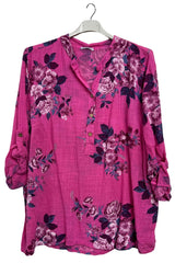 Floral Print Button-Down Front Cotton Shirt