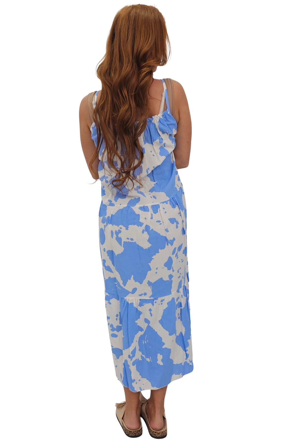 Abstract Floral Blotch Print Spaghetti Strap Dress
