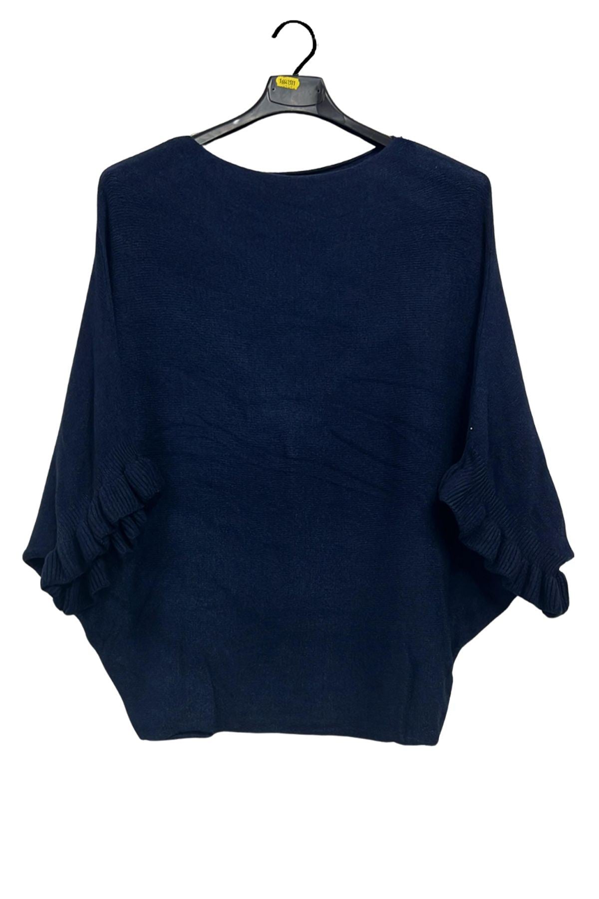 Plain Soft Knit Ruffled Sleeves Jumper