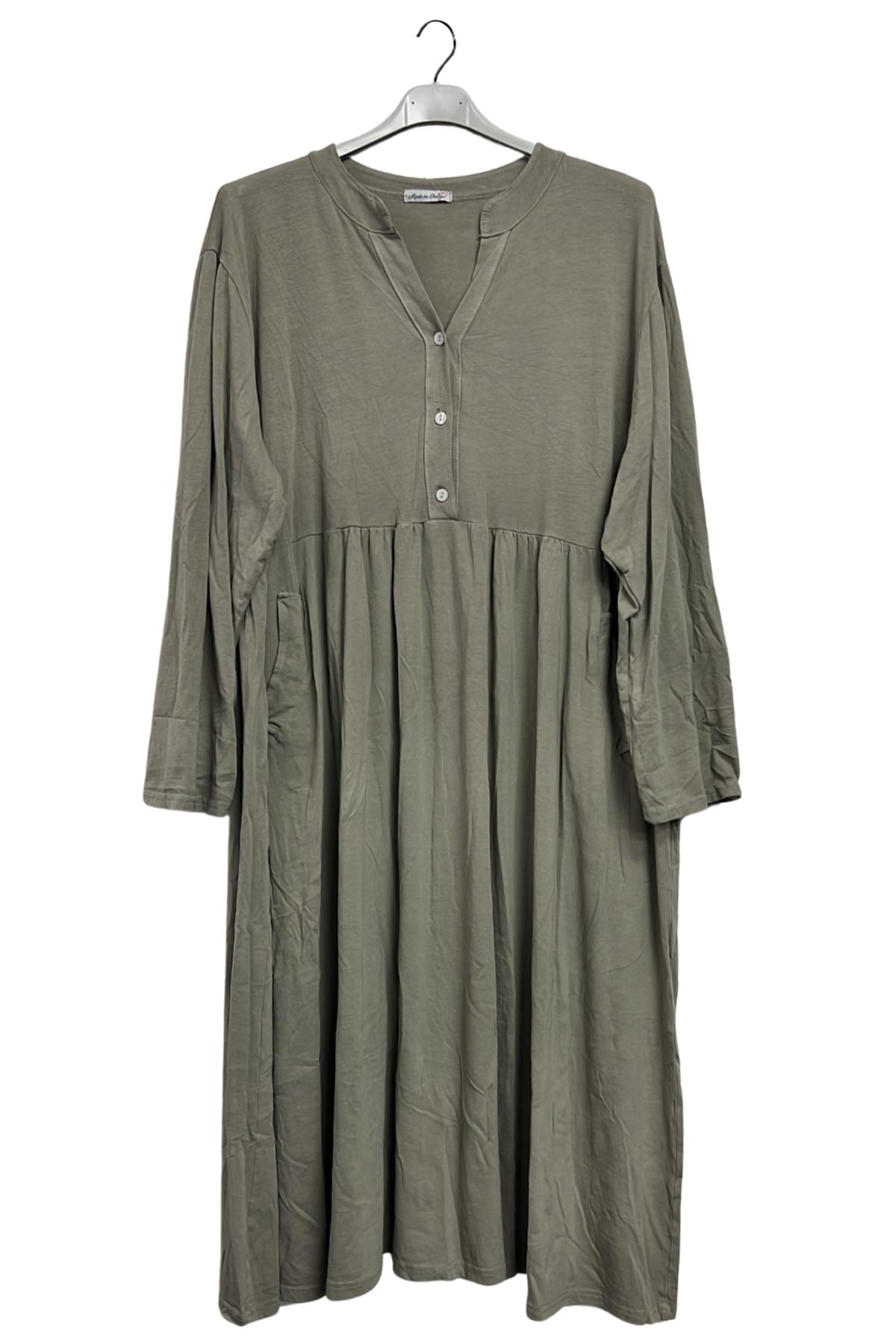Plain Side Pockets Empire Seam With Gathered Cotton Dress