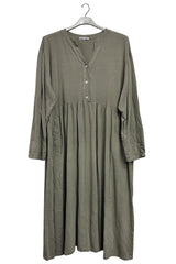 Plain Side Pockets Empire Seam With Gathered Cotton Dress