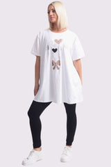 Sequin Bow Heart Pattern Cotton Top
