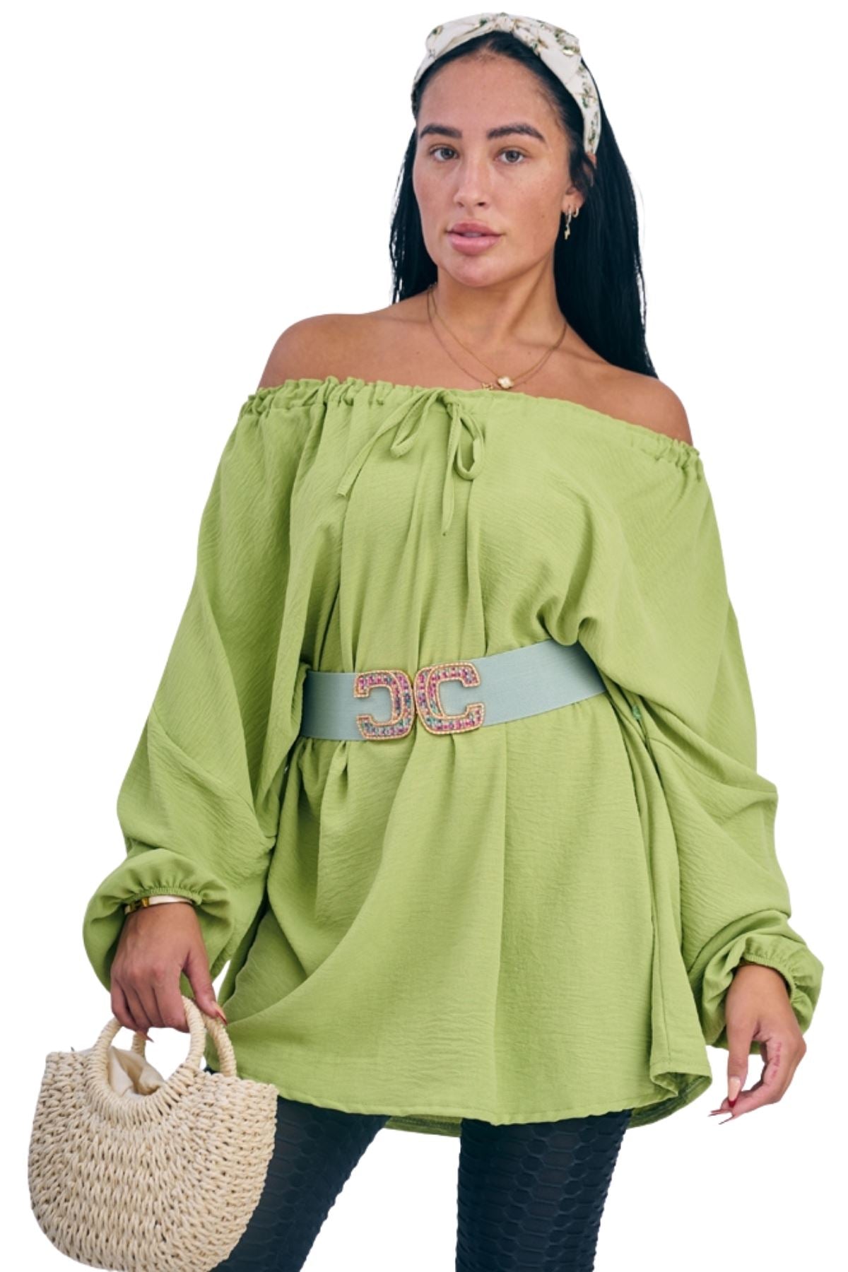 Plain Oversized Drawstring Neckline Top