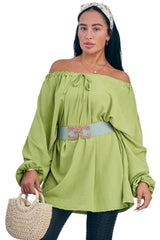 Plain Oversized Drawstring Neckline Top