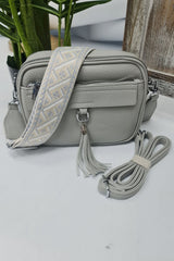 Adjustable Patterned Strap Tassel Shoulder Bag