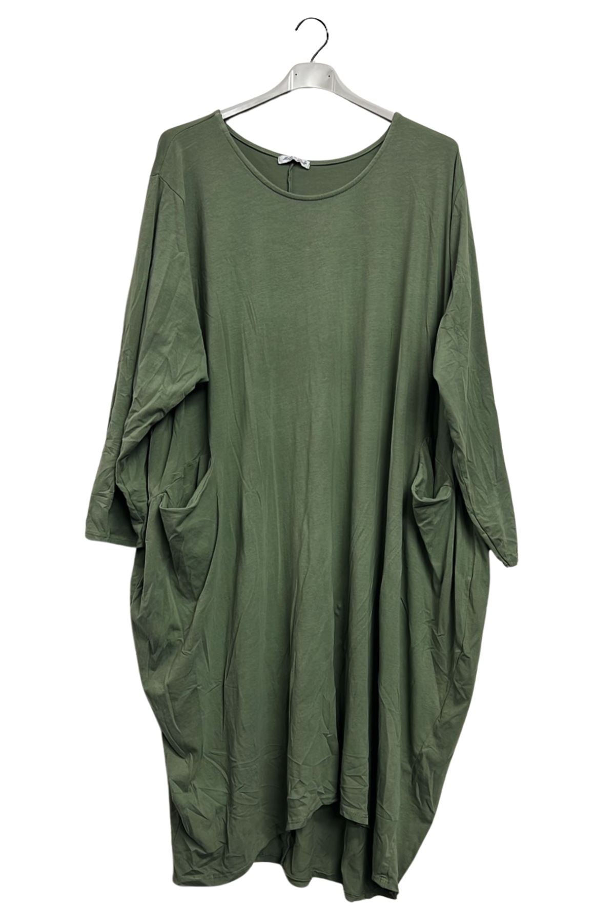 Plain Two Pockets Asymmetrical Hemline Cotton Dress