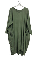 Plain Two Pockets Asymmetrical Hemline Cotton Dress