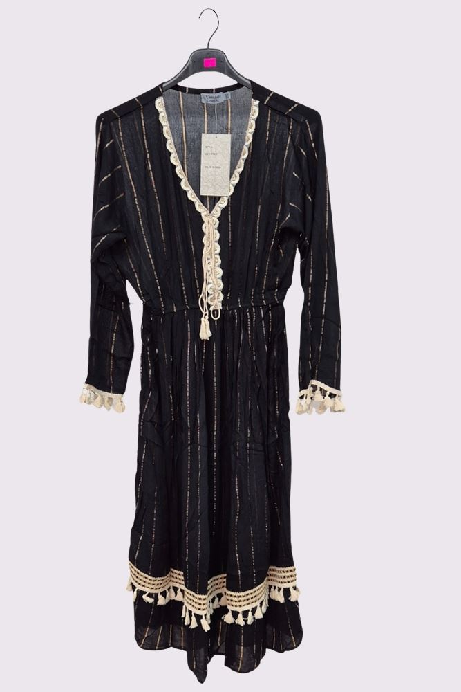 Foil Stripe Pattern Tassel Hem Dress