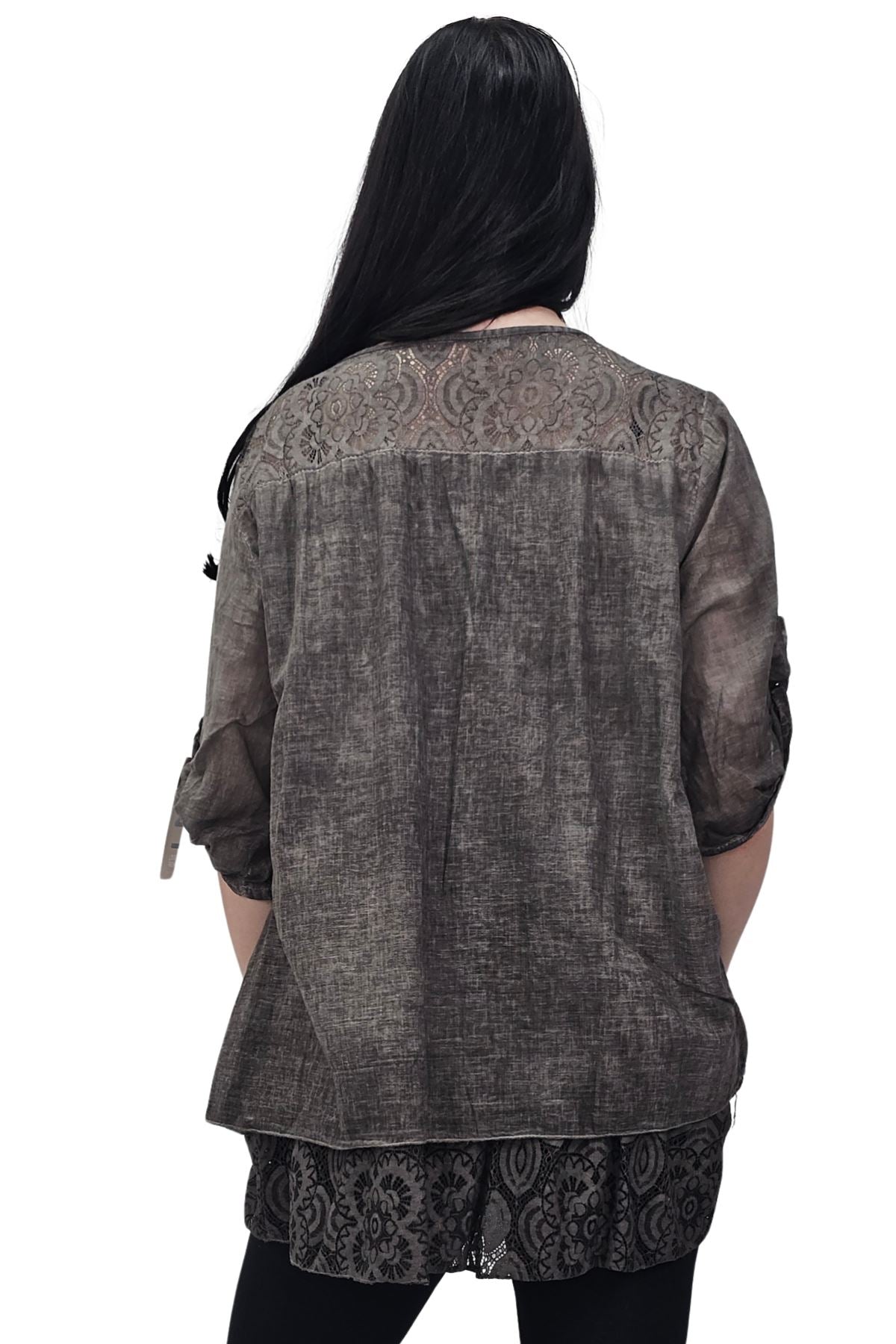 Floral Pattern Lace Detailing Layered Hem Cotton Top