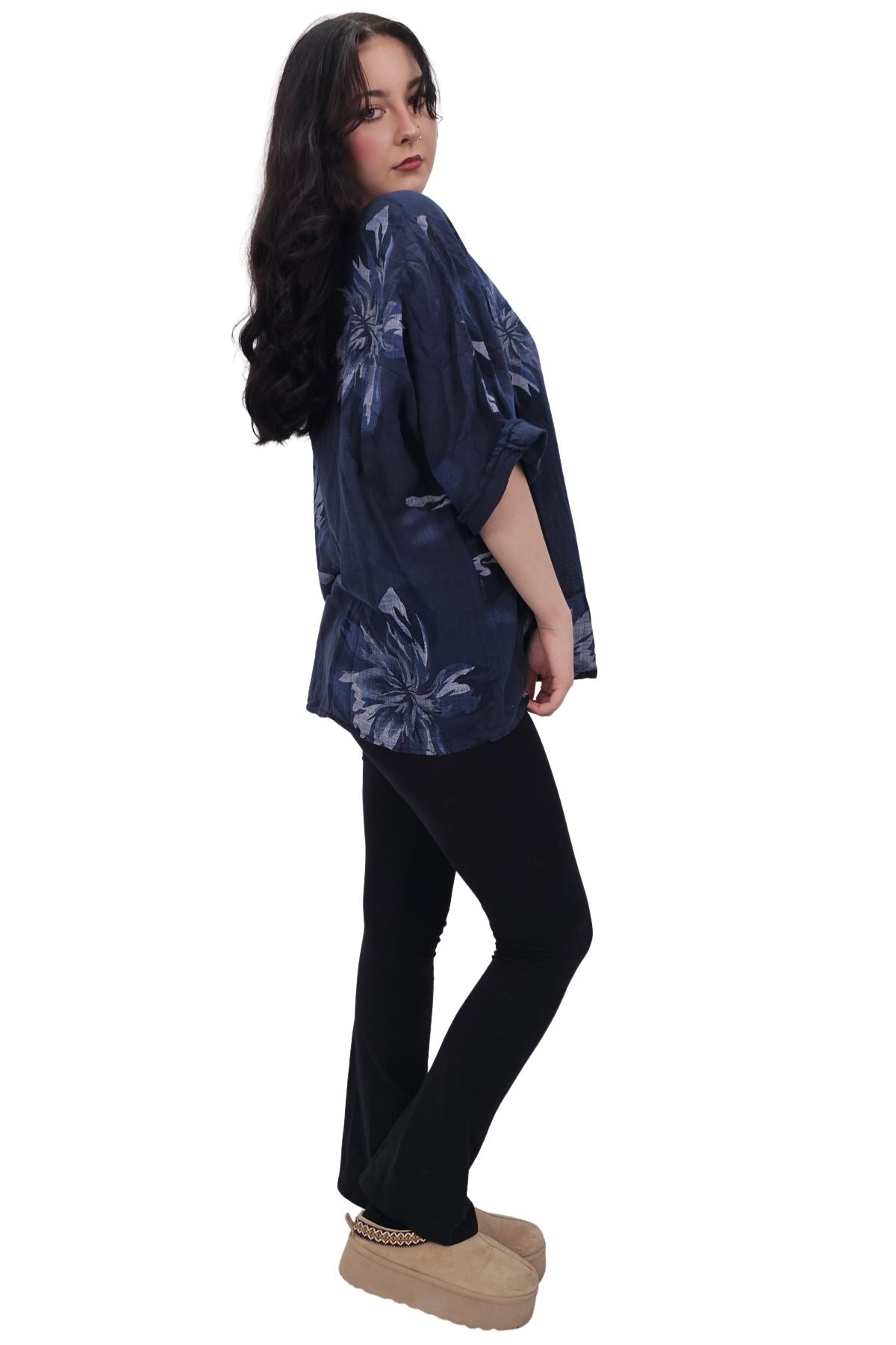 Floral Print Tunic Necklace Cotton Top