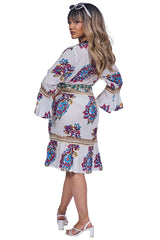 All-Over Floral Paisley Print Bohemian Dress