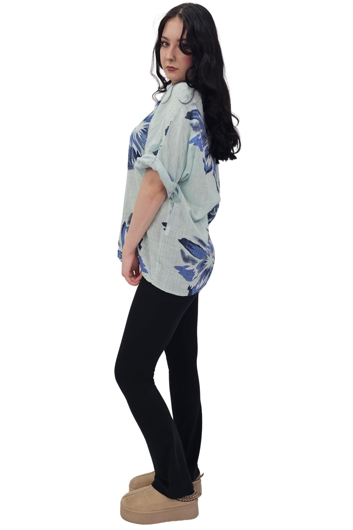 Floral Print Tunic Necklace Cotton Top