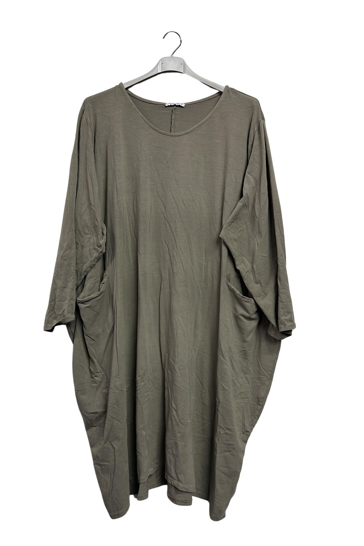 Plain Two Pockets Asymmetrical Hemline Cotton Dress