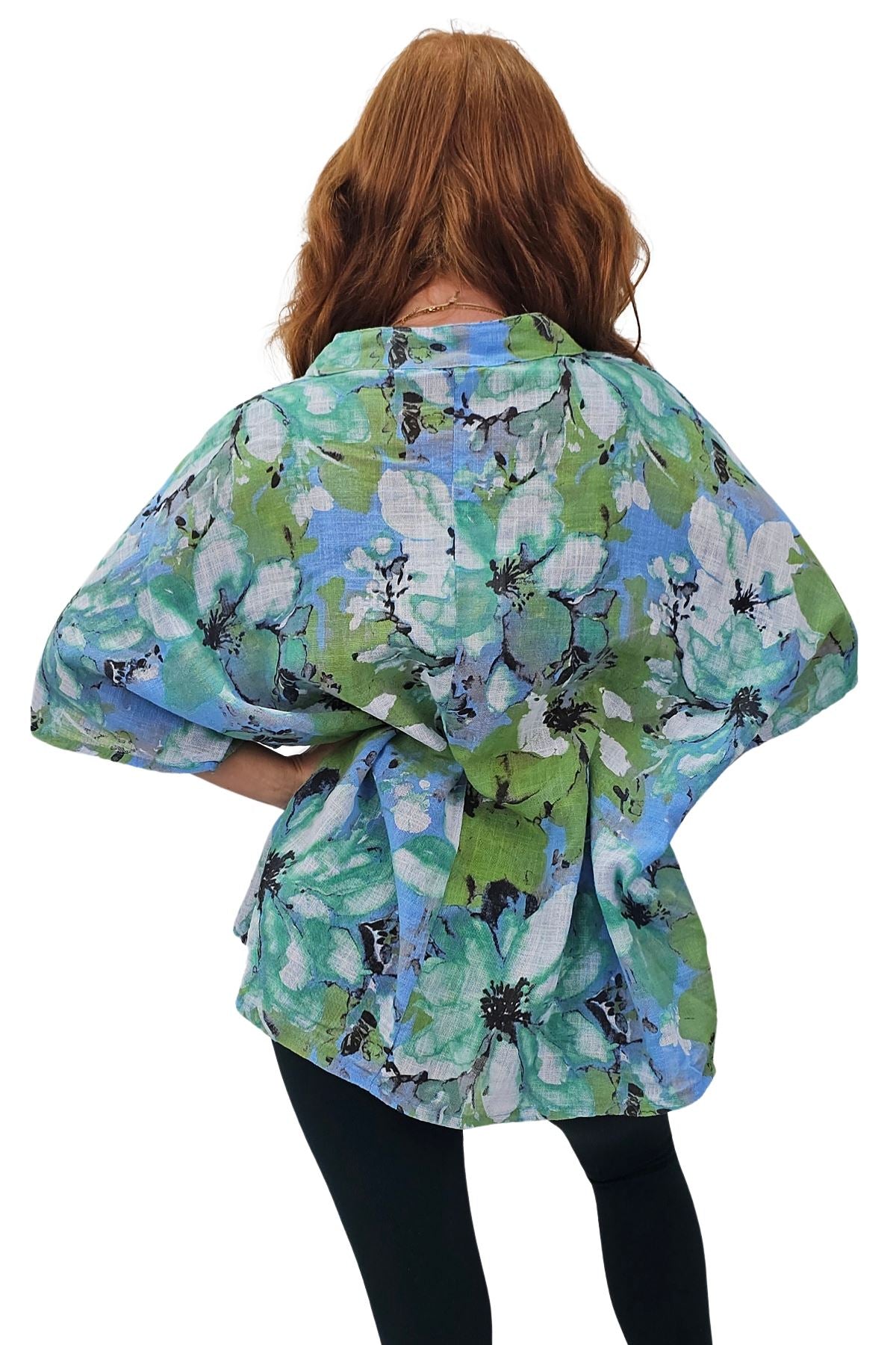 All-Over Floral Print Neck Button Top