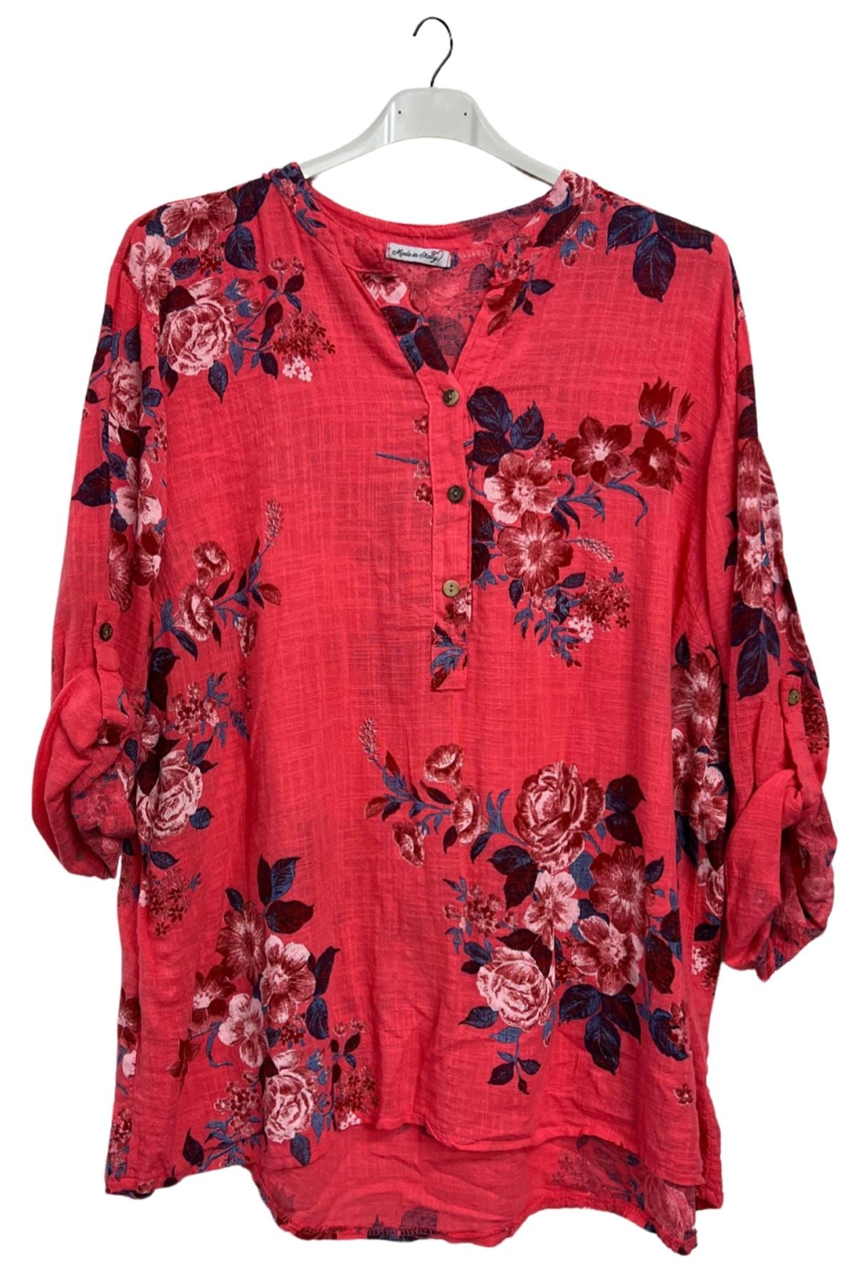 Floral Print Button-Down Front Cotton Shirt