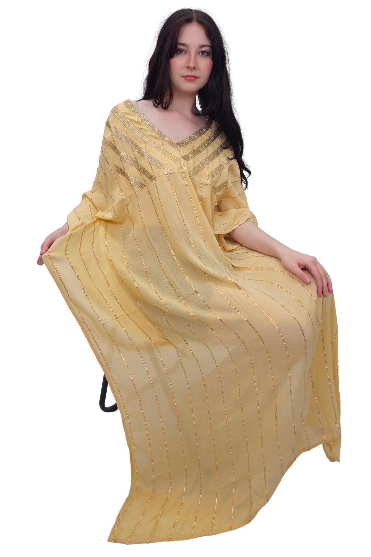 Gold Metallic Splash Stripe Overfit Kaftan