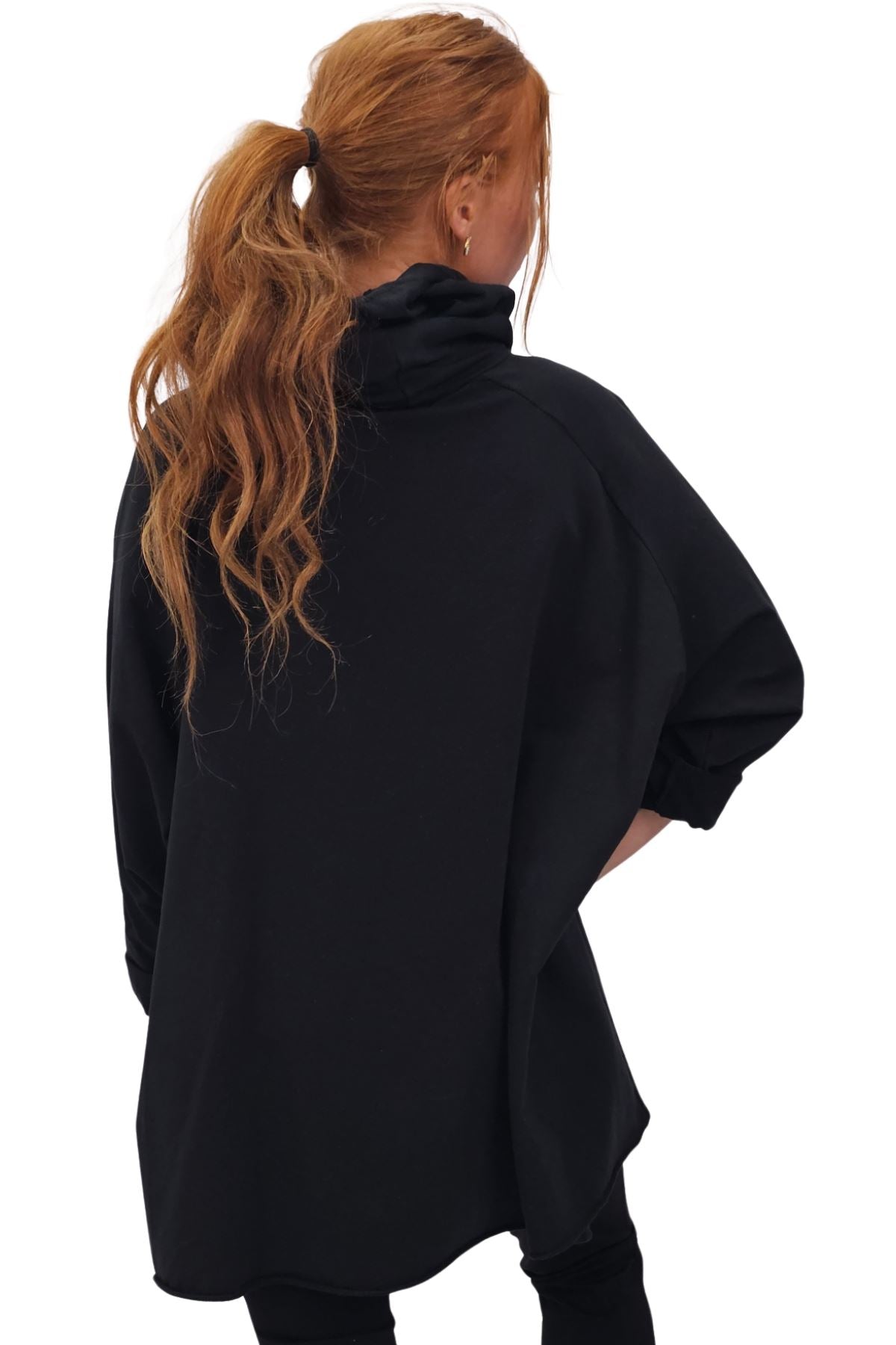 Leopard Foil Splash Print String Hoody High Low Hem Cotton Hoodie
