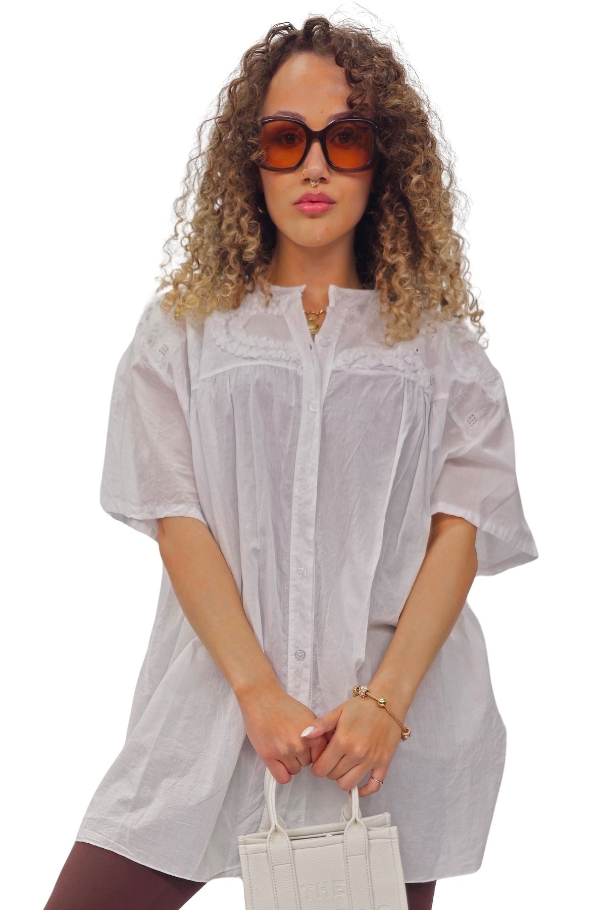 Plain Intricate Floral Embroidery Cotton Shirt