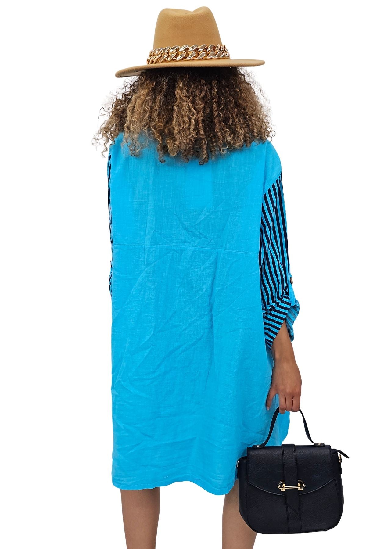 Vertical Stripes Polka Dot Print Full Front Buttons Linen Shirt