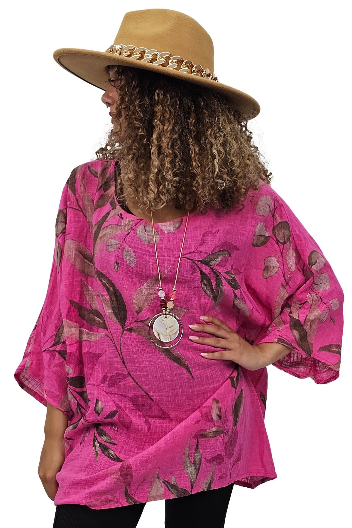 Floral Print Oversized Necklace Tunic Cotton Top