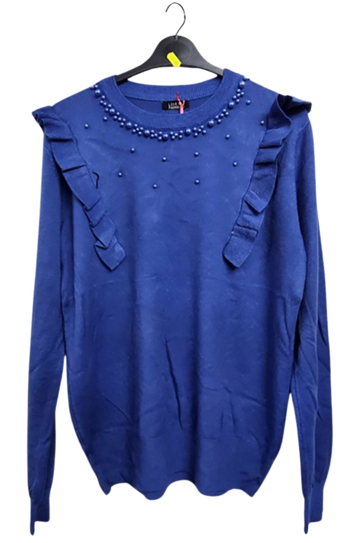 Pearls Side Chest Frill Ribbed Hem Soft Jumper
