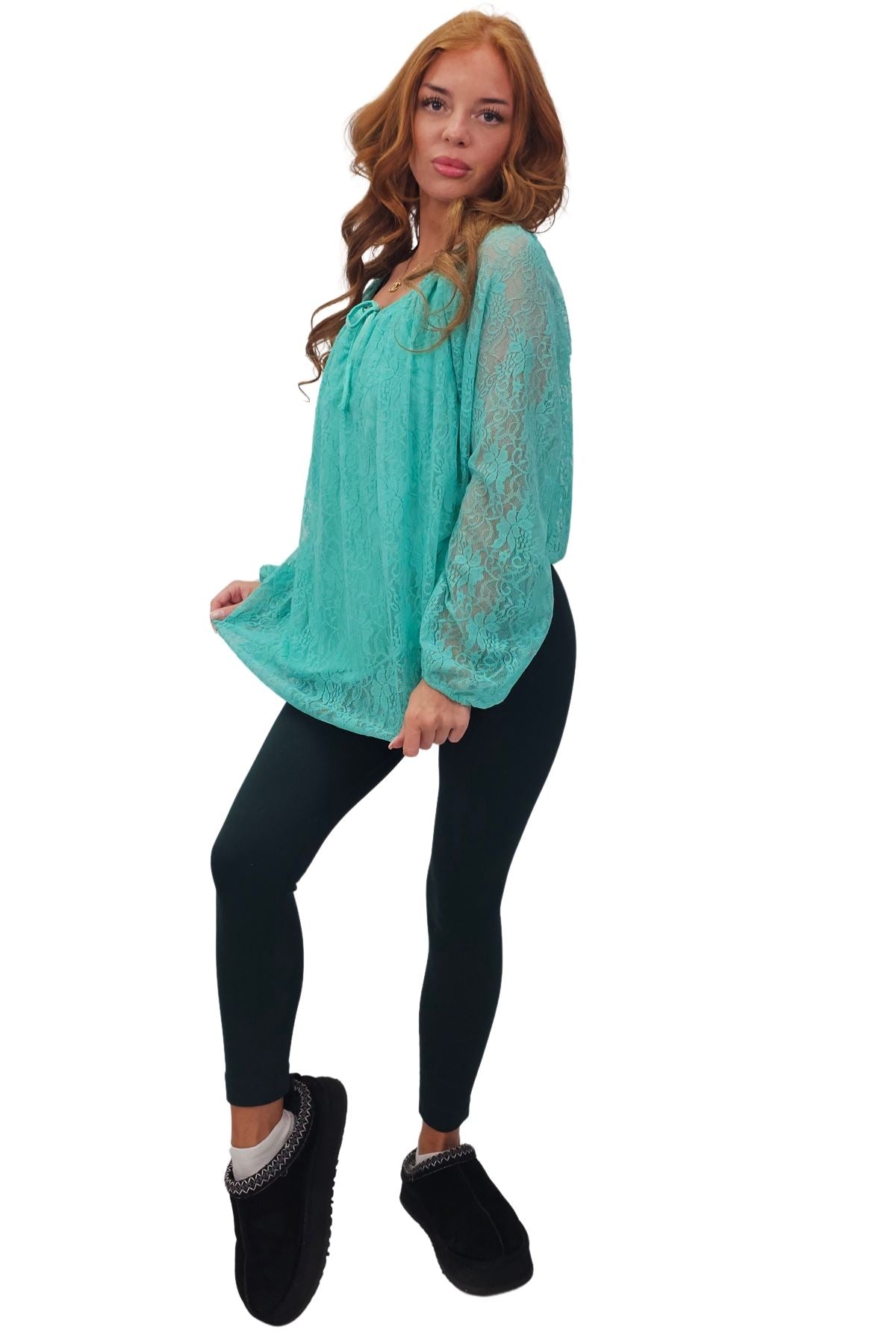 Floral Lace Overlay Curved Hemline Top