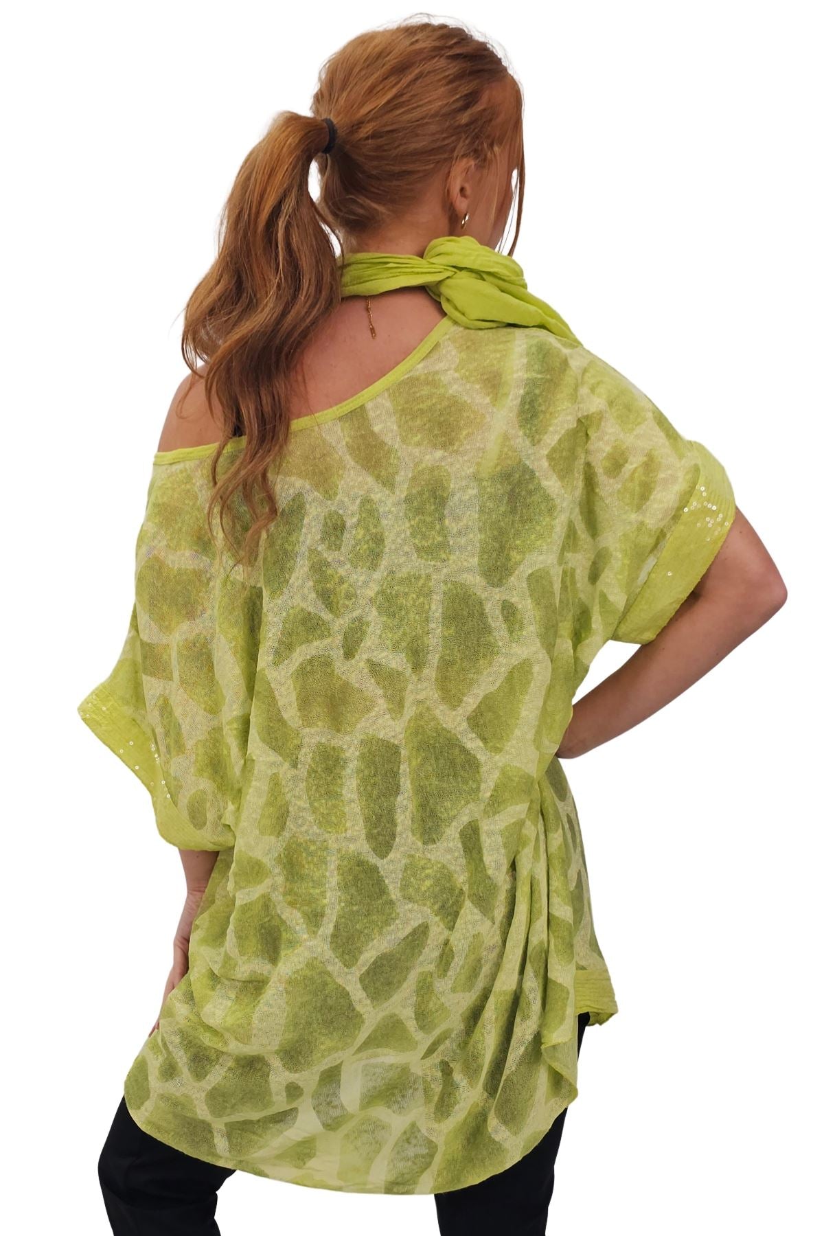 Giraffe Print Sequin Detail Hem With Scarf Box Top