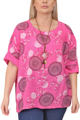 Floral Print With Necklace Cotton Top