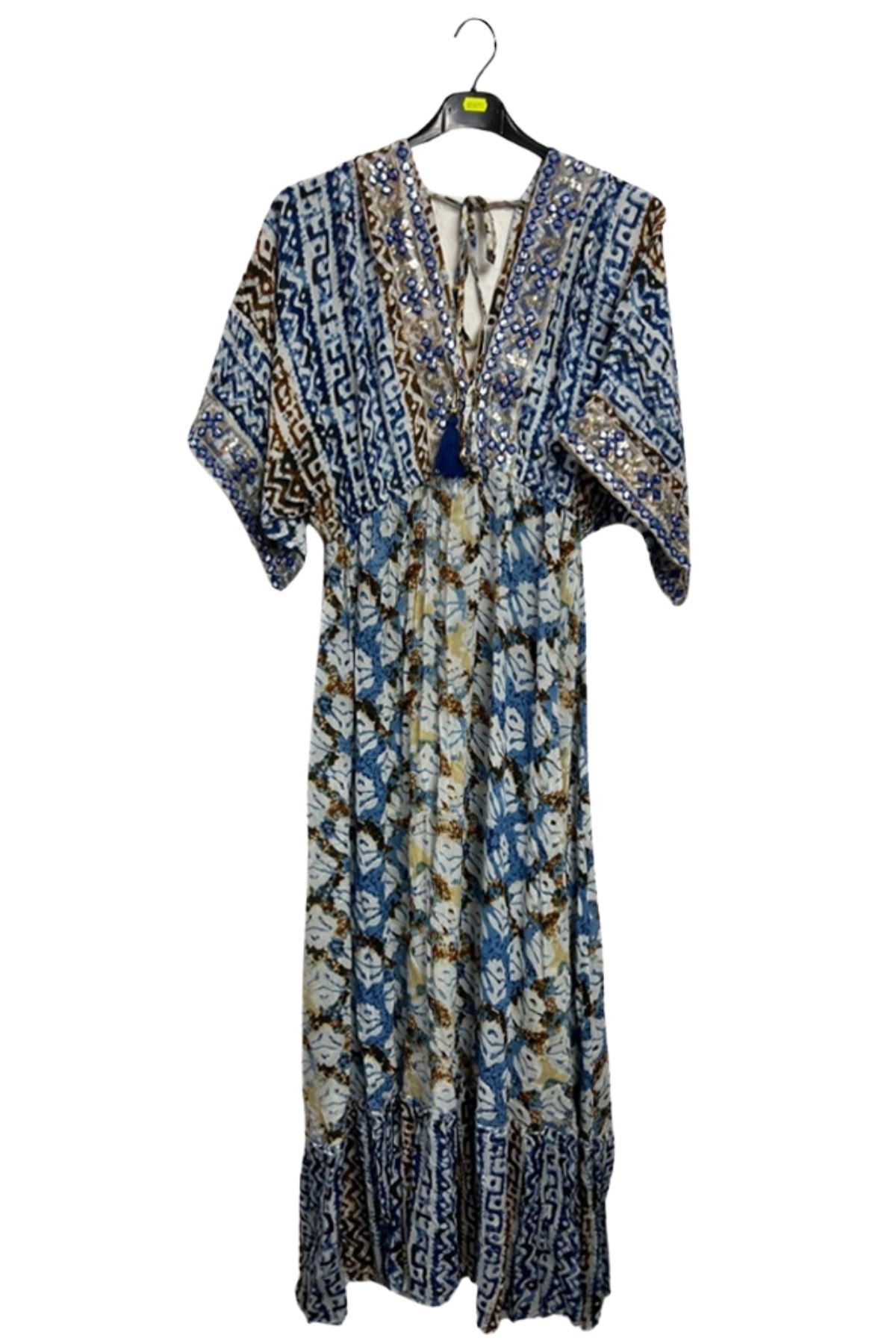 Tie Dye Geometric Print Bohemian Maxi Style Dress