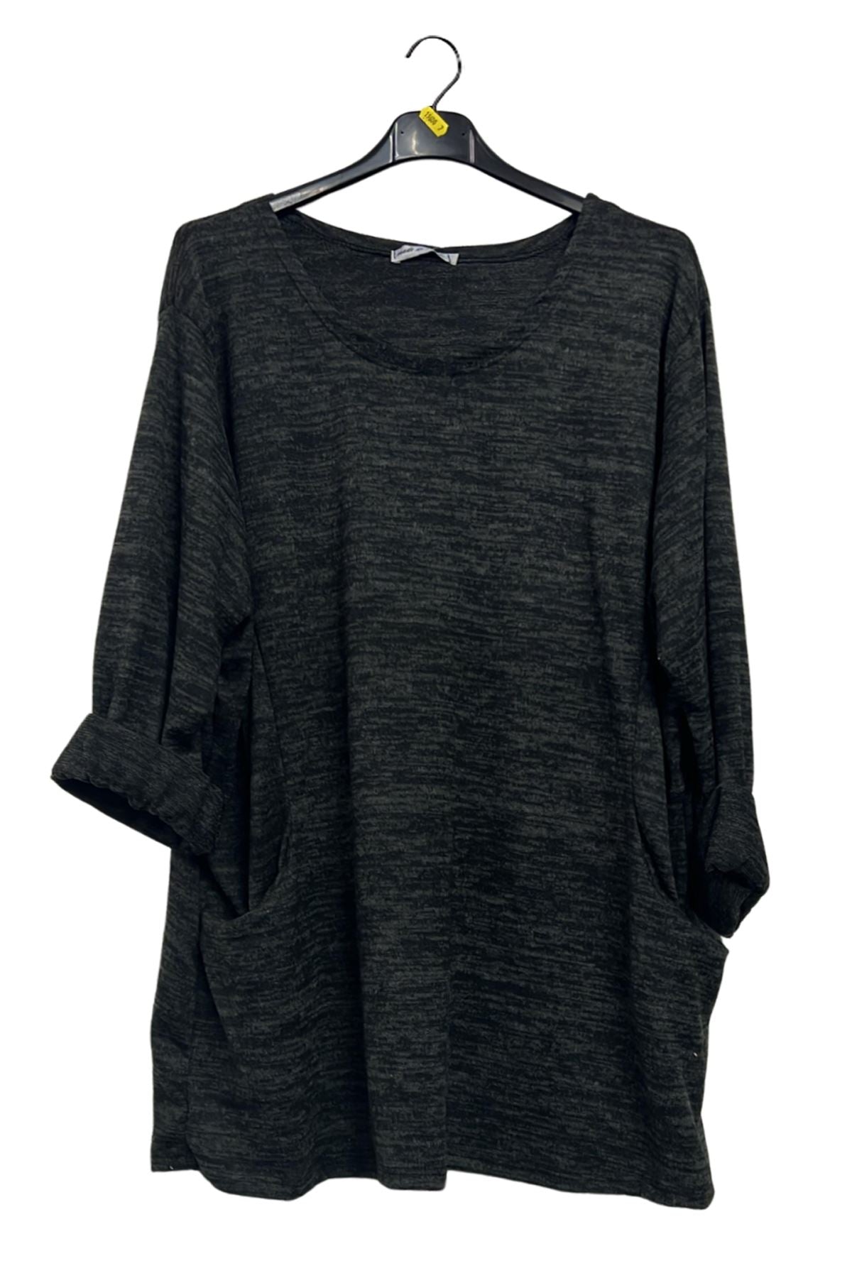 Subtle Heathered Textured Two Front Draped Pockets Top