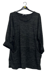 Subtle Heathered Textured Two Front Draped Pockets Top