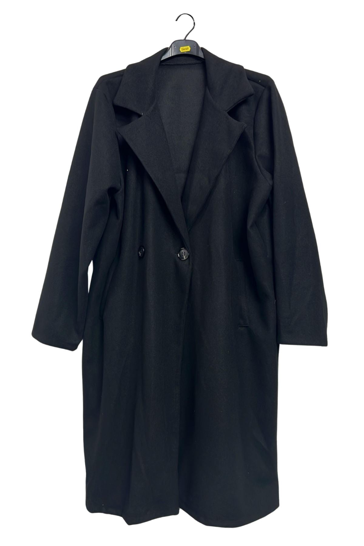 Plain Two Front Buttons Side Pockets Longline Coat